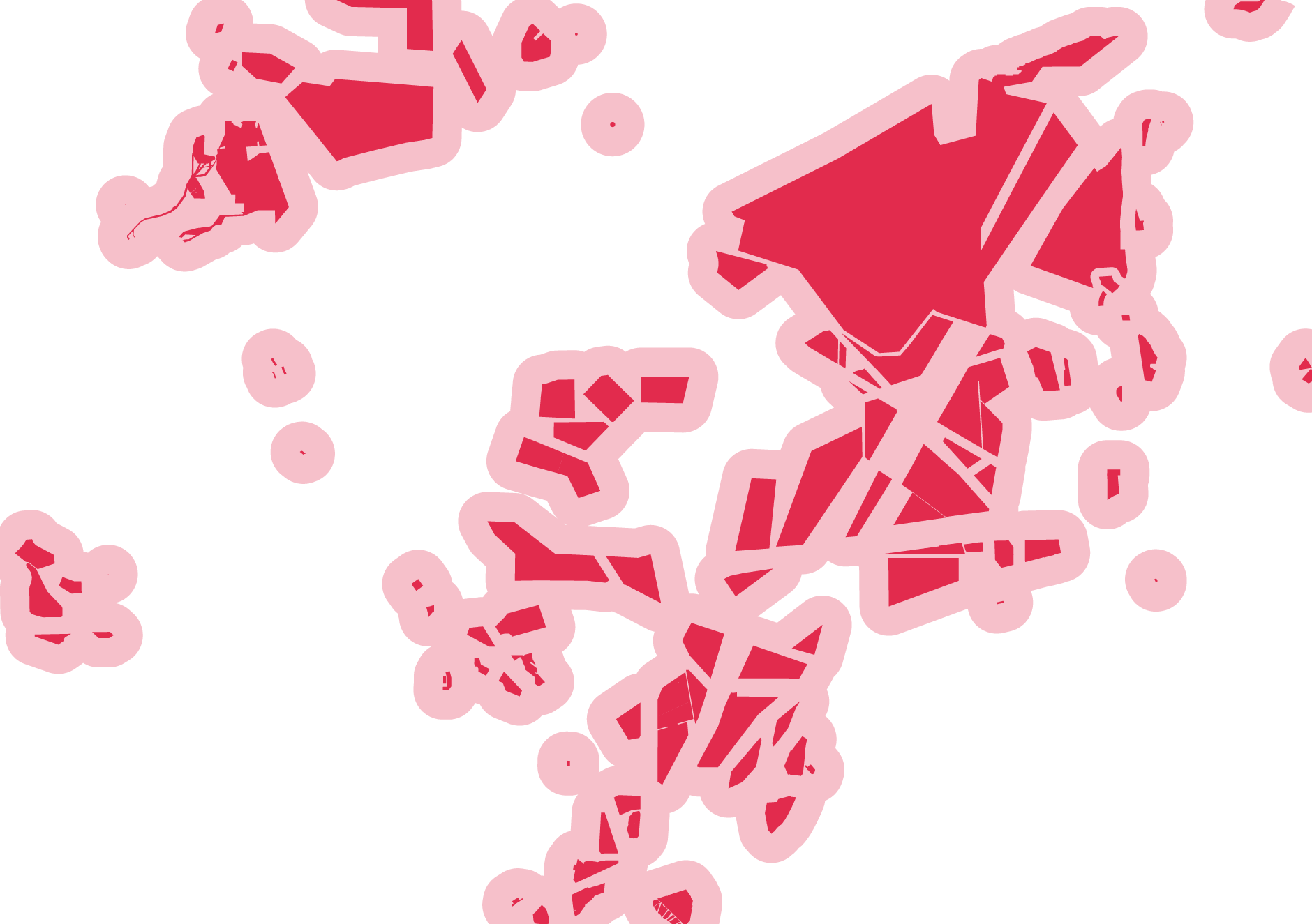 Überlagerte Ebene auf der Karte, welche die Einflussregionen anzeigt.